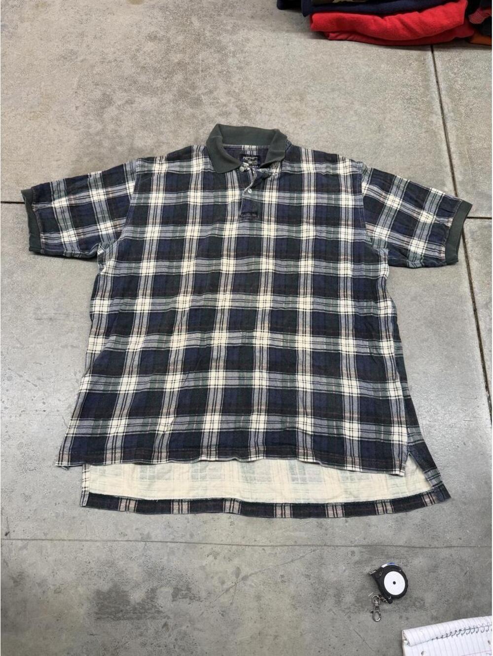 vintage britches green and white plaid flannel polo shirt size xl